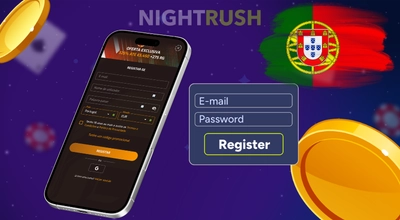 Smartphone with a registration form next to a Portugal flag and a Register button popup.
