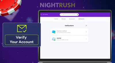 Winnerz’s verification on a laptop with a coin and a verify button against a purple background.