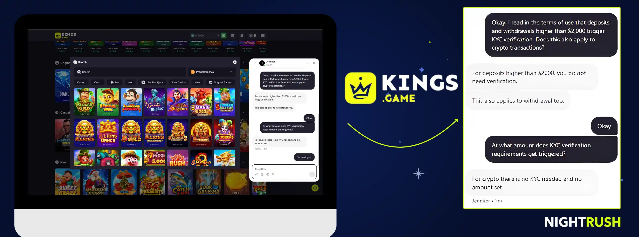  Kings Game Casino live chat conversation