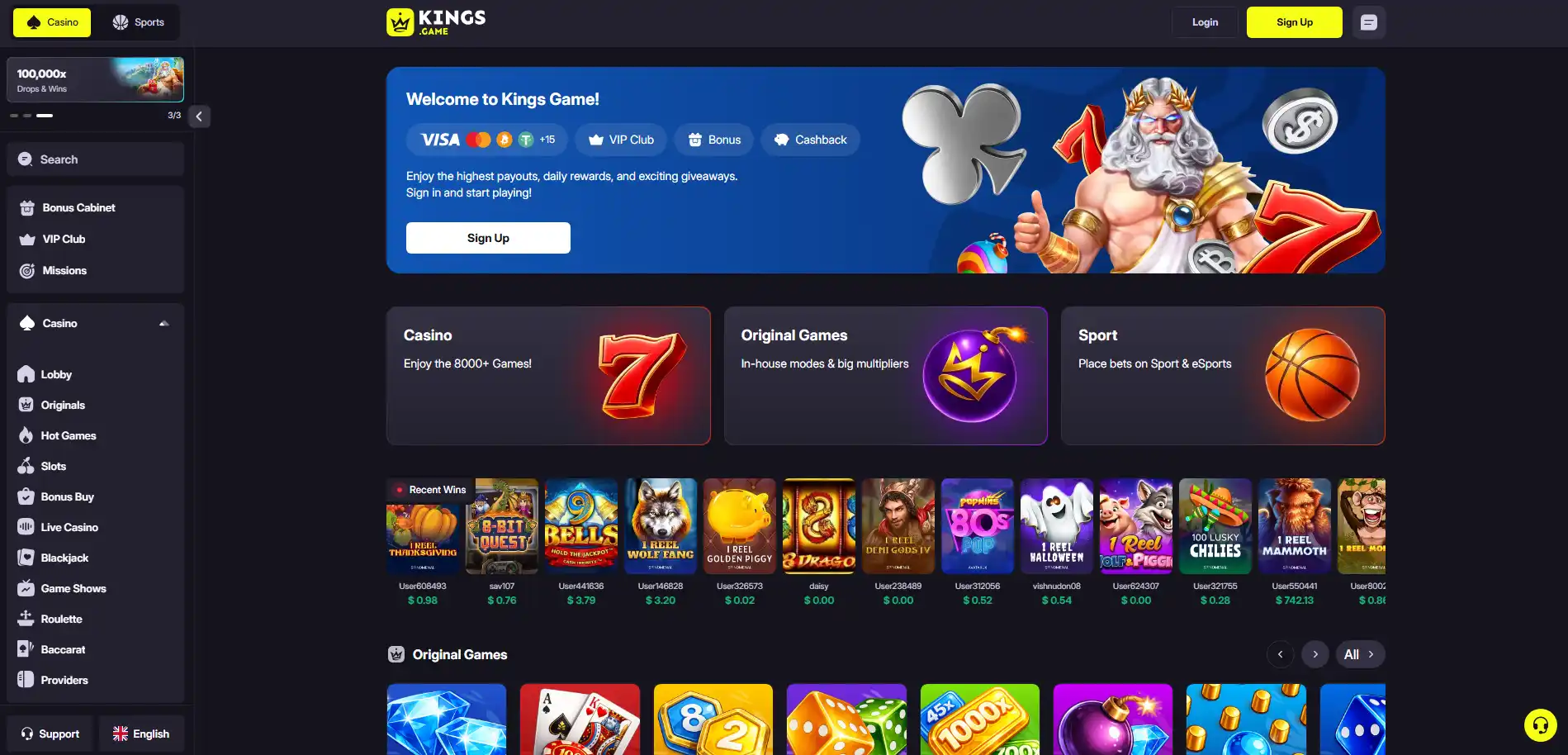  Kings Game Casino homepage