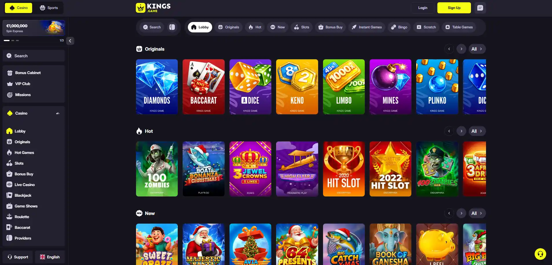 Kings Game Casino slots page