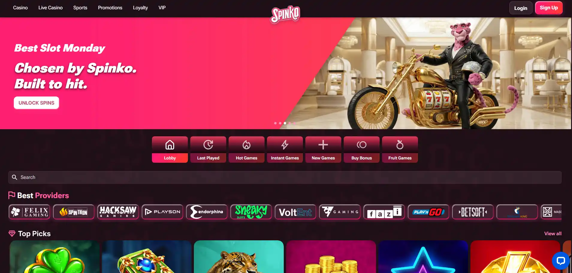 Spinko Casino homepage