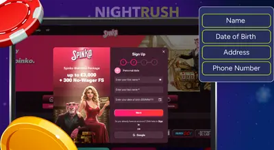 Spinko Casino sign up page