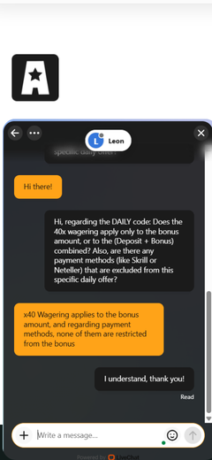Live chat conversation on Vegas Nova Casino against a white background.