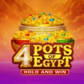 Game logo 4 Pots of Egypt in front of golden bowls filled with coins and gems.