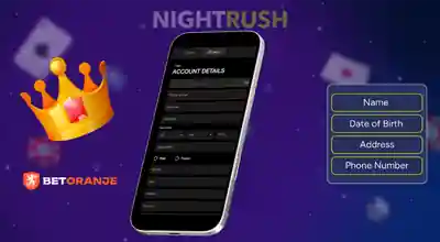 Account details at Betoranje Casino with a crown and a register button.