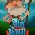 Logo for the Alm Gaudi game featuring a cartoon old man with a beard and a walking stick.