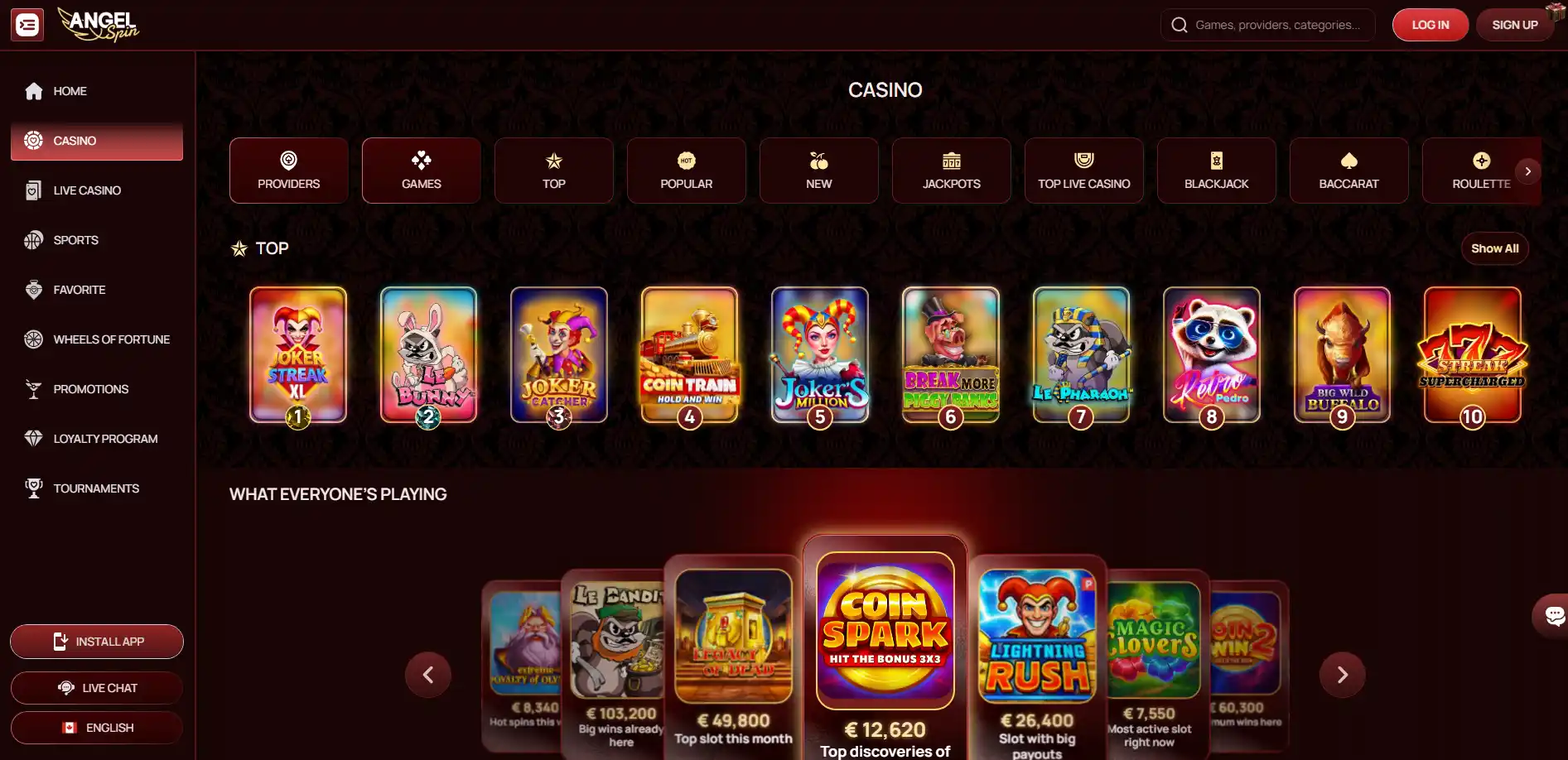 AngelSpins Casino games page