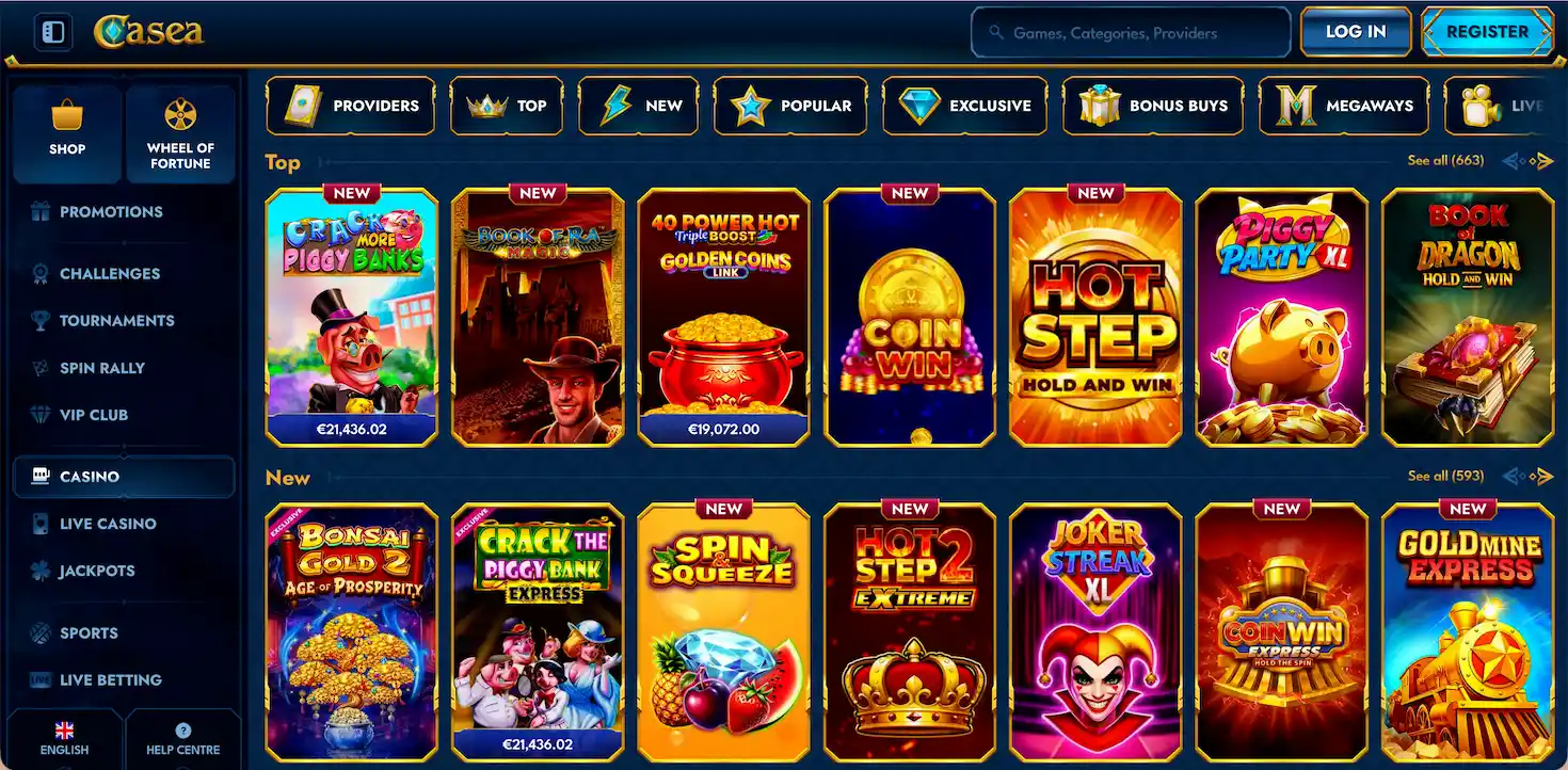 Casea Casino game selection.