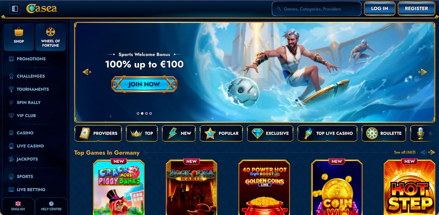 Casea Casino homepage.