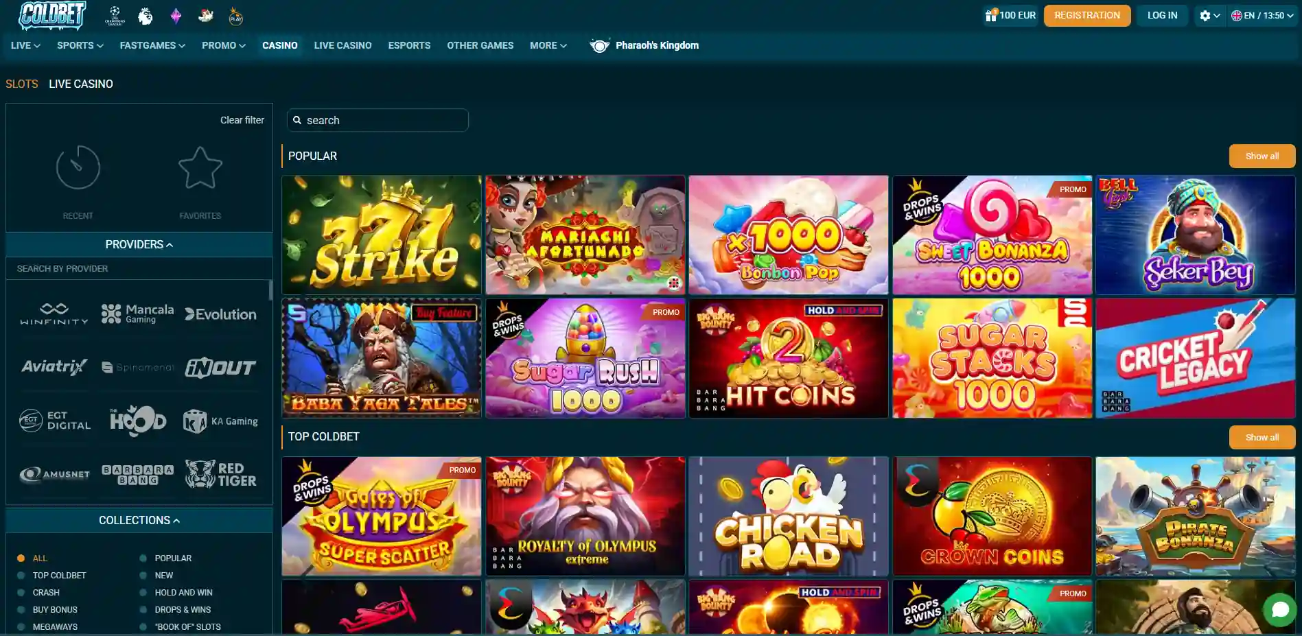 Coldbet Casino slot games page