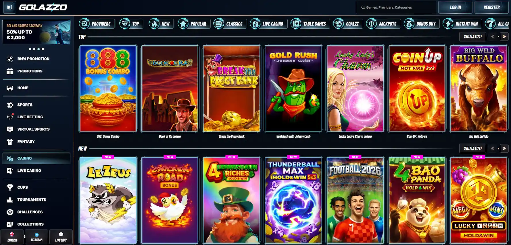 Golazzo Casino homepage