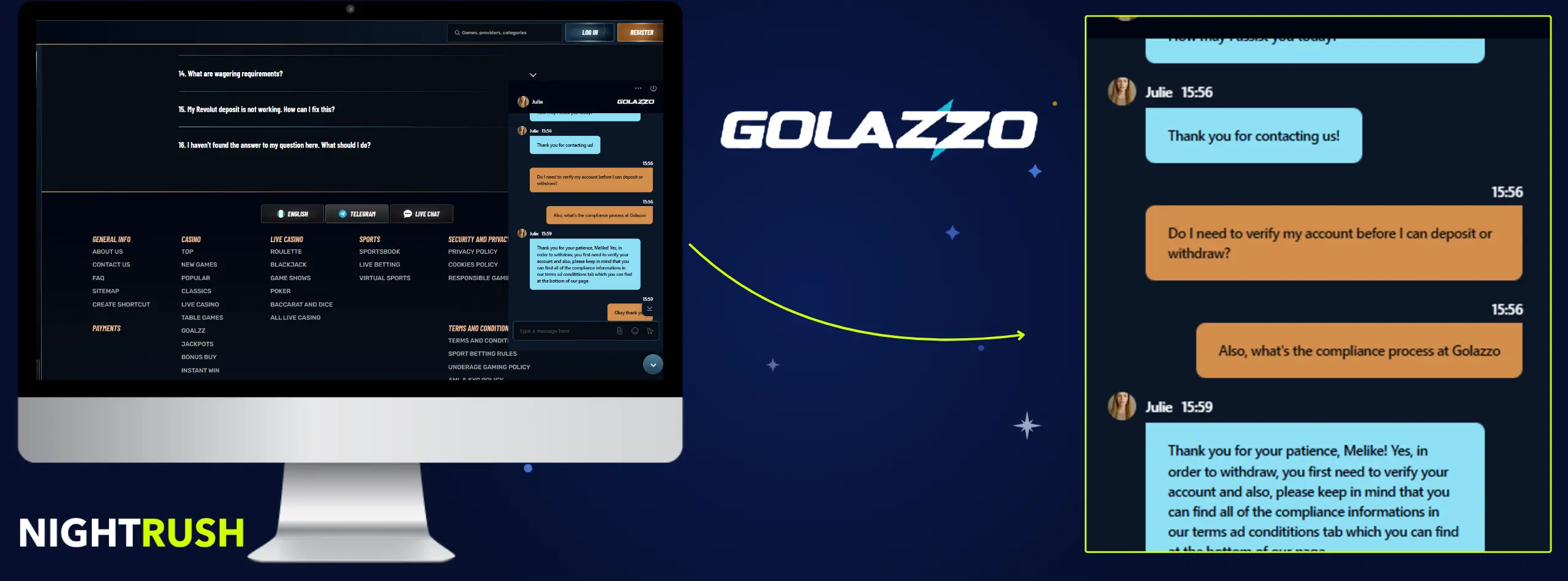 Golazzo live chat conversation