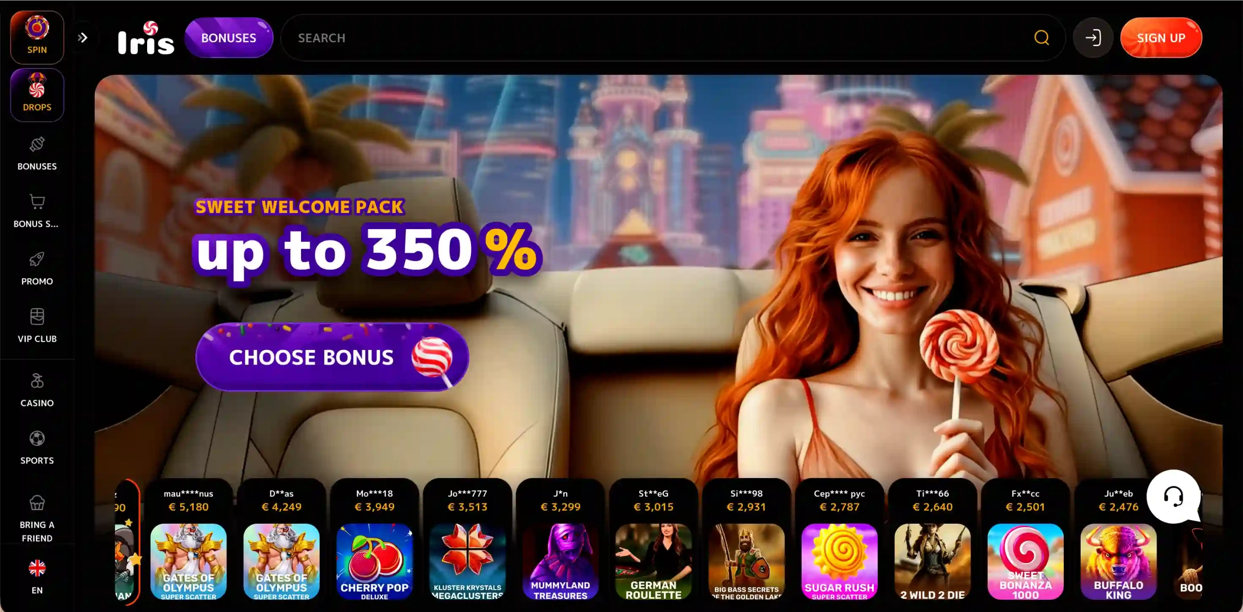 Iris Casino homepage.