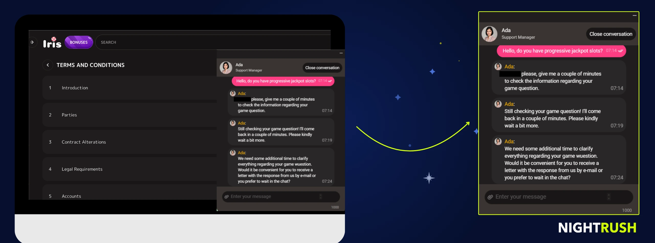 Live chat with Iris Casino.