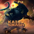 Logo for Kaiju Smash showing a giant monster breathing a blast of energy over a city.