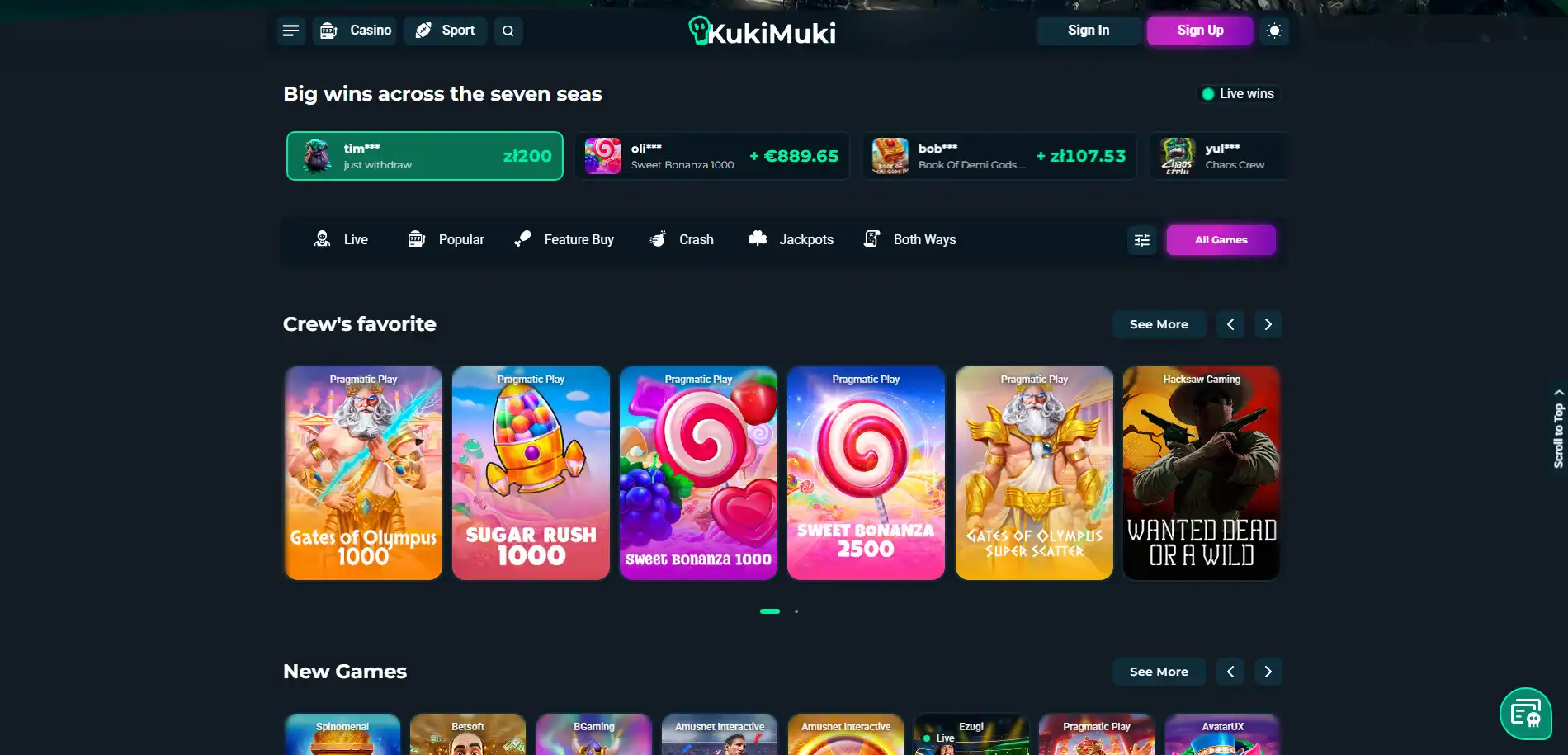 KukiMuki Casino homepage