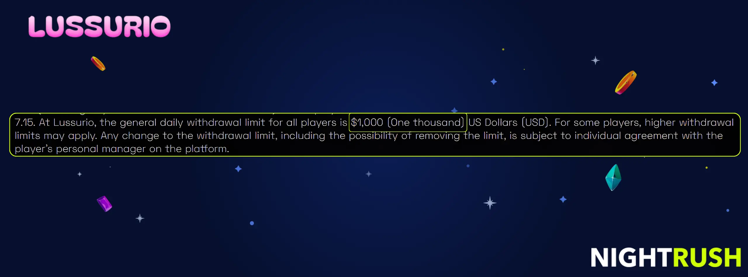 Lussurio Casino daily withdrawal limit