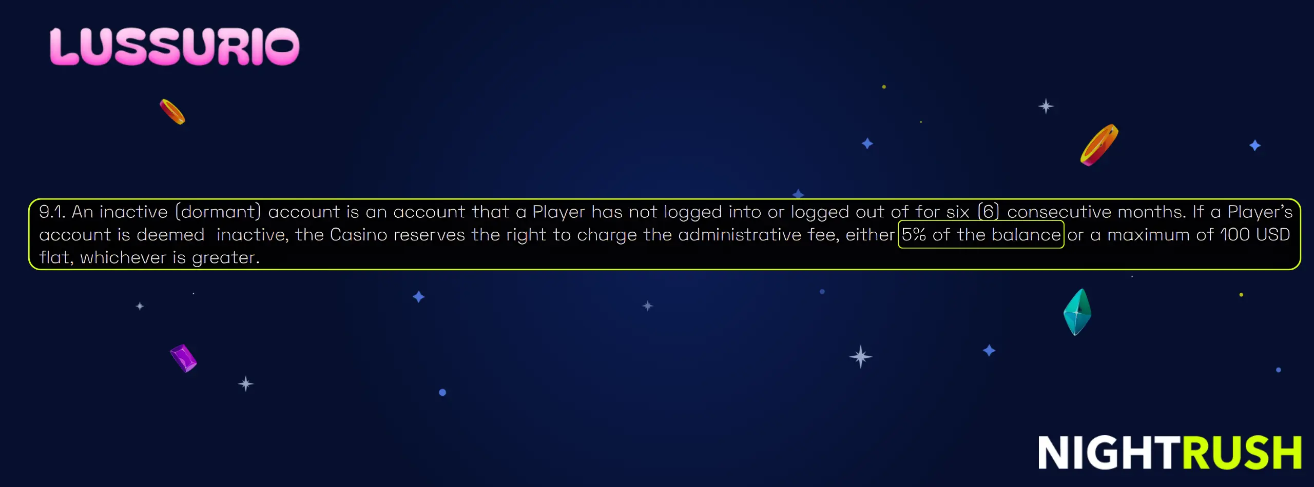 Lussurio Casino dormant fee