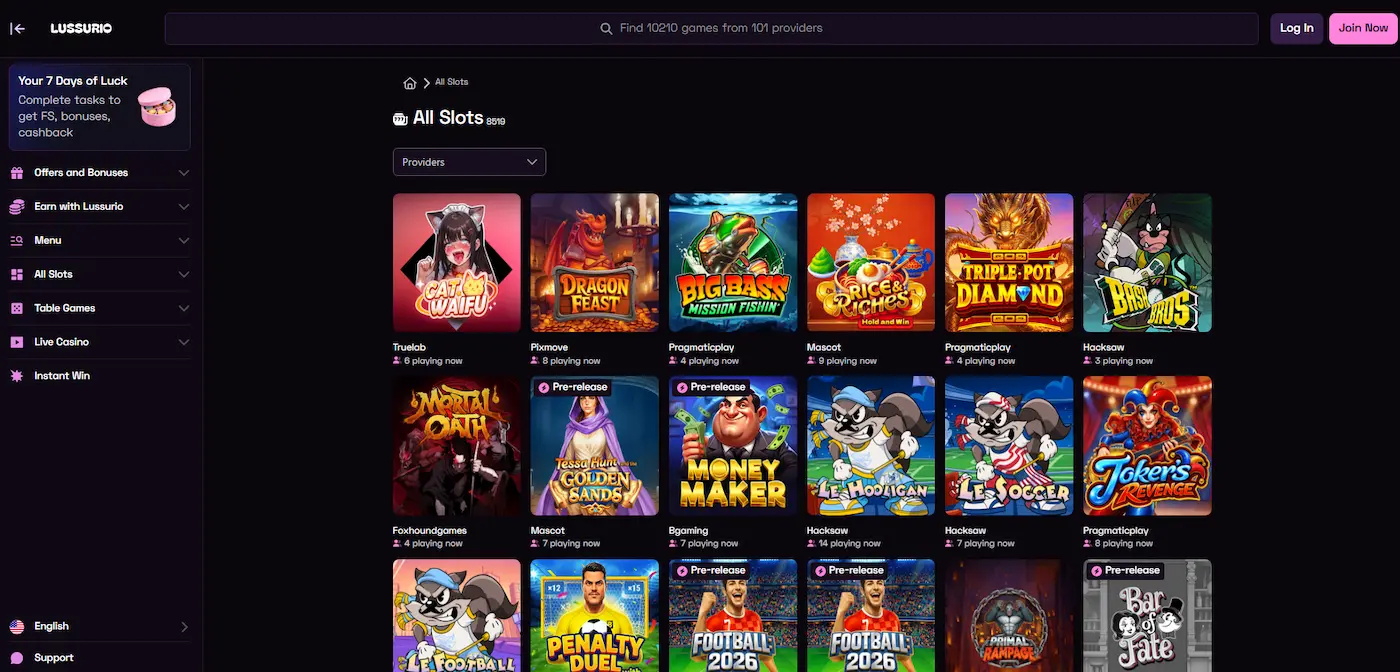 Lussurio Casino slot games