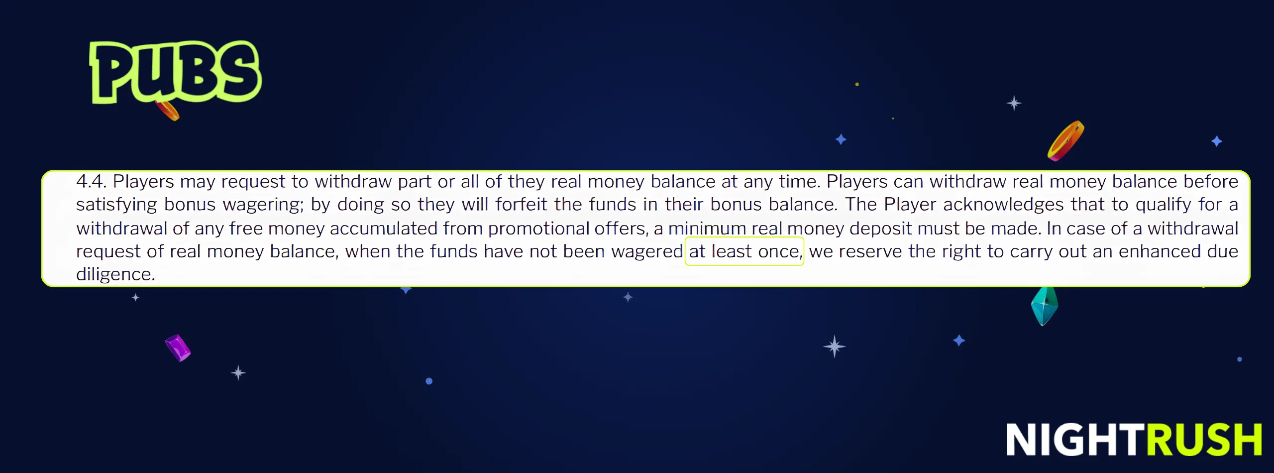 Pubs Casino withdrawal rule