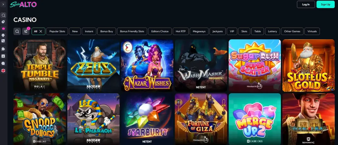 Screenshot of Spinalto game lobby.