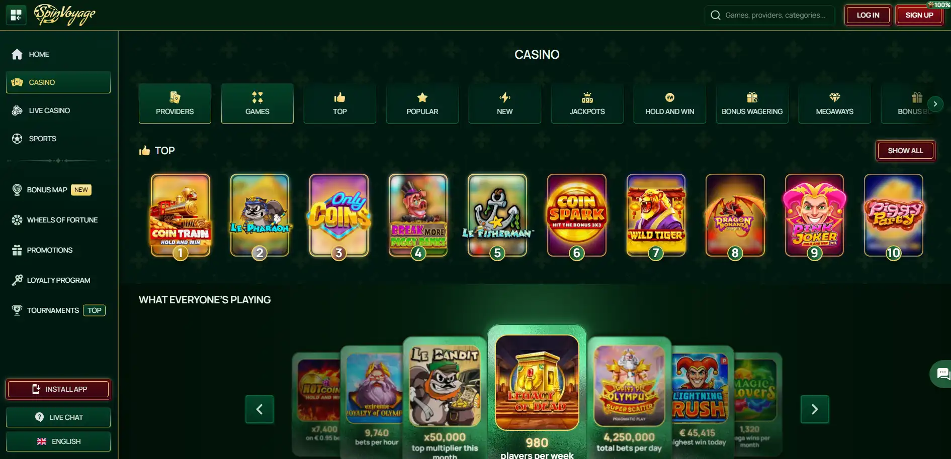 SpinVoyage Casino games page