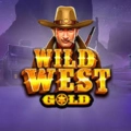 Cowboy character above the Wild West Gold logo on a purple desert landscape.