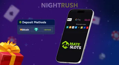 A phone with Mateslots deposits against a starry background.