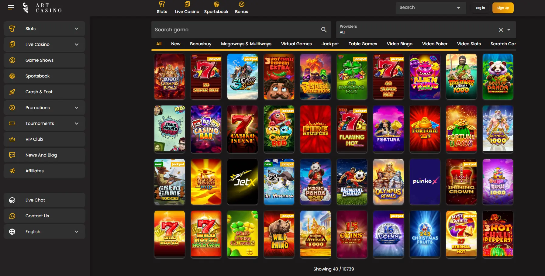 ArtCasino games page