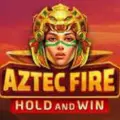 An Aztec warrior woman wearing a golden headdress with the title Aztec Fire.