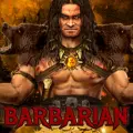 A muscular warrior with bear hides on his shoulders and the text Barbarian.