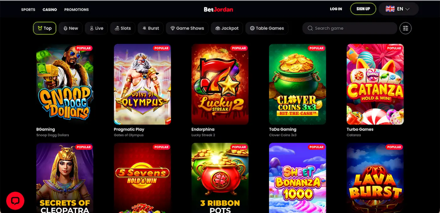 BetJordan Casino game selection.
