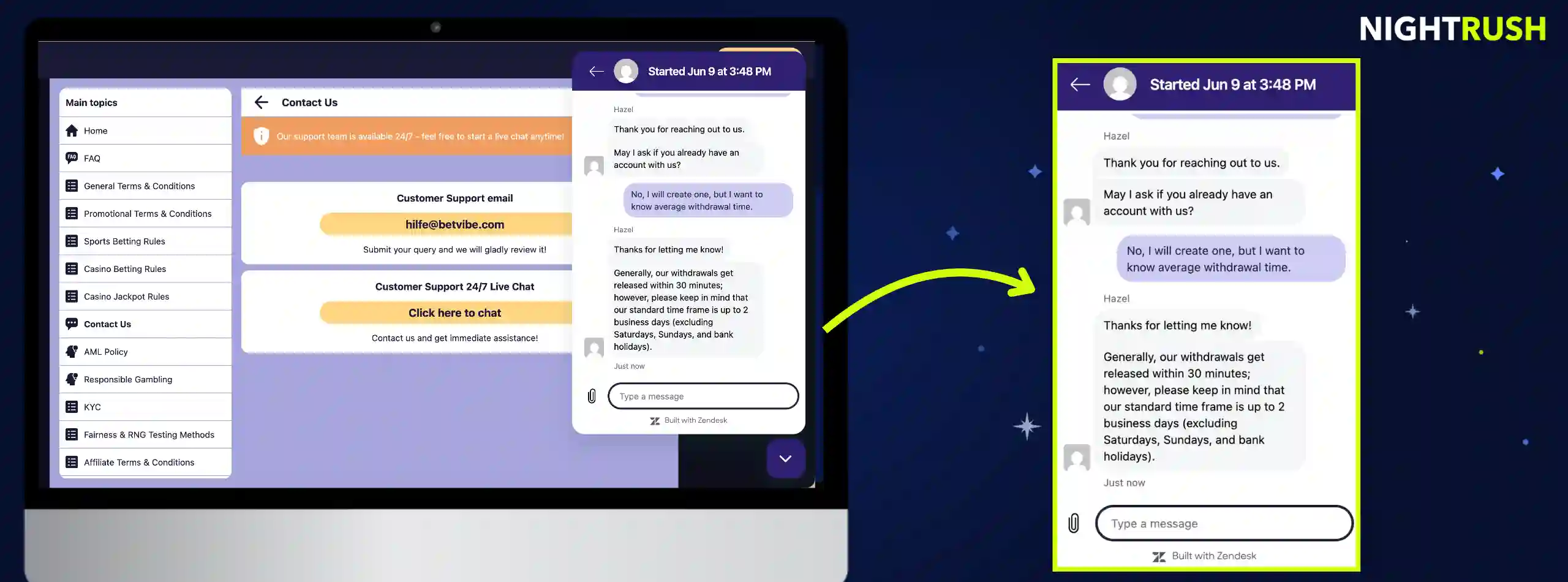 Live chat with Betvibe.