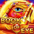 An ornate Egyptian book featuring a large Eye of Horus on its cover.