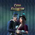 Game logo for Cash Elevator featuring a retro bellhop and a woman standing in front of elevator doors.