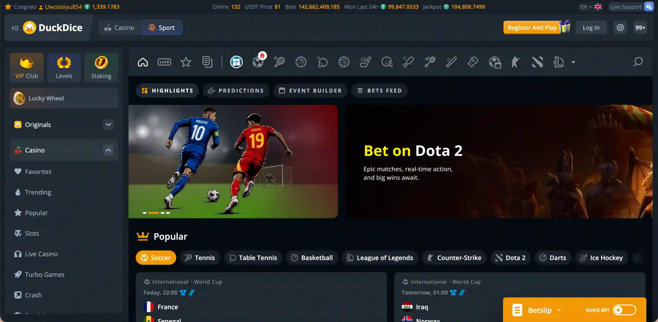 DuckDice sportsbook.
