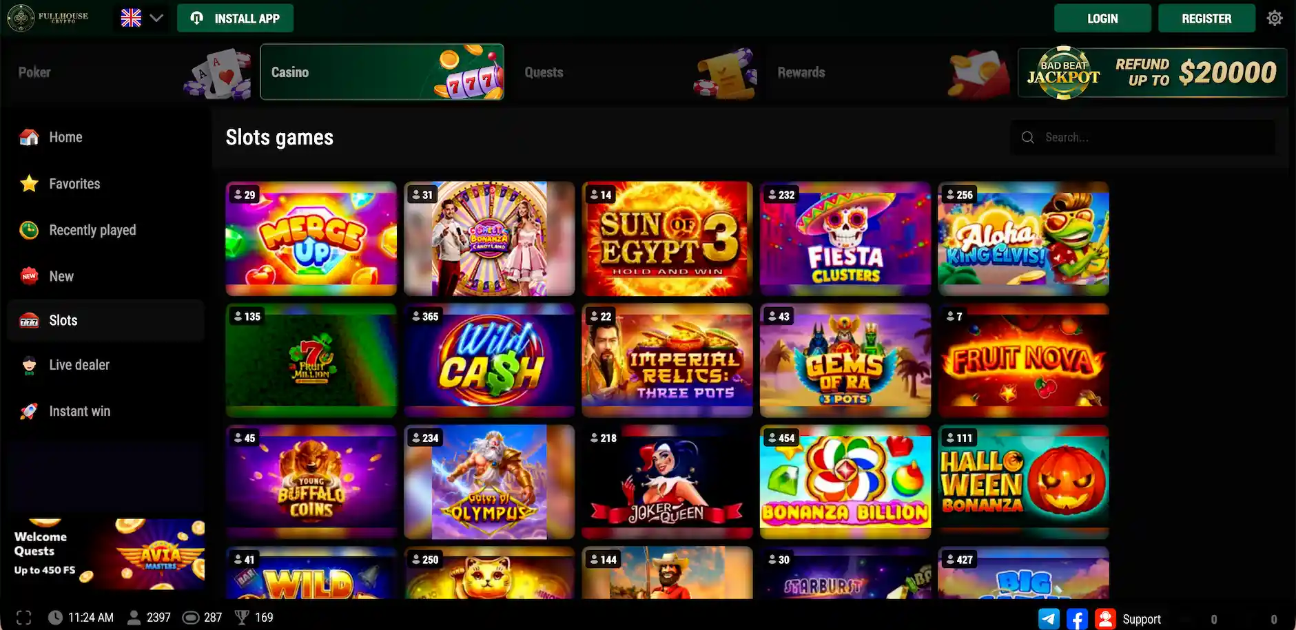 FullHouseCrypto Casino game selection.