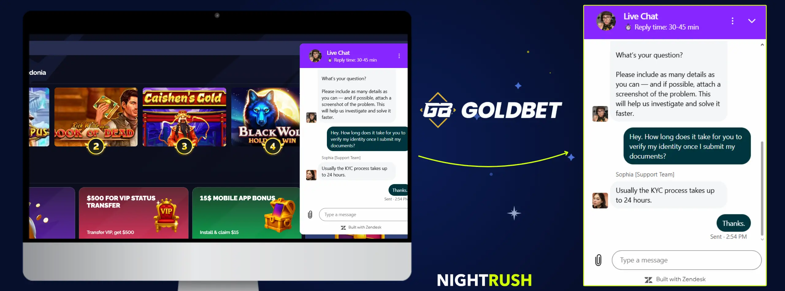 Goldbet Casino live chat conversation