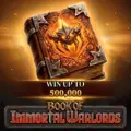 Glowing ancient leather book title card for Book of Immortal Warlords.