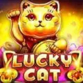 A waving golden Japanese lucky cat figurine over the game title Lucky Cat.