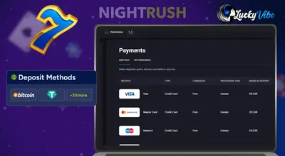 Lucky Vibe casino's payments page on a laptop.