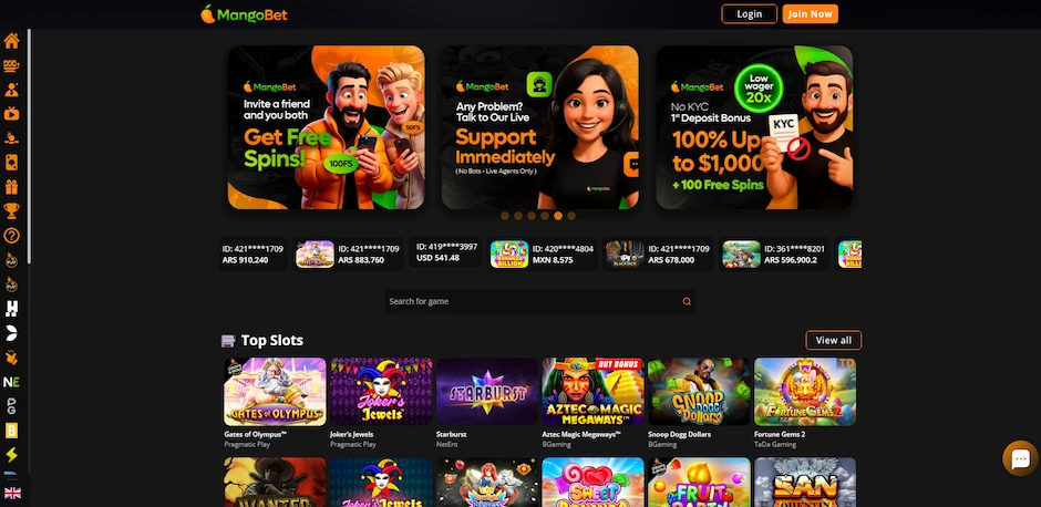 MangoBet Casino homepage