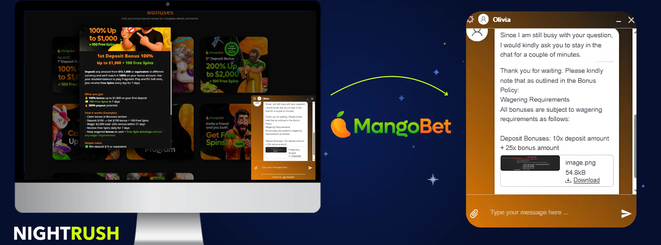 Mangobet live chat conversation