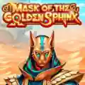A golden cat-like figure with blue accents wearing traditional Egyptian headwear below the Mask of the Golden Sphinx title.