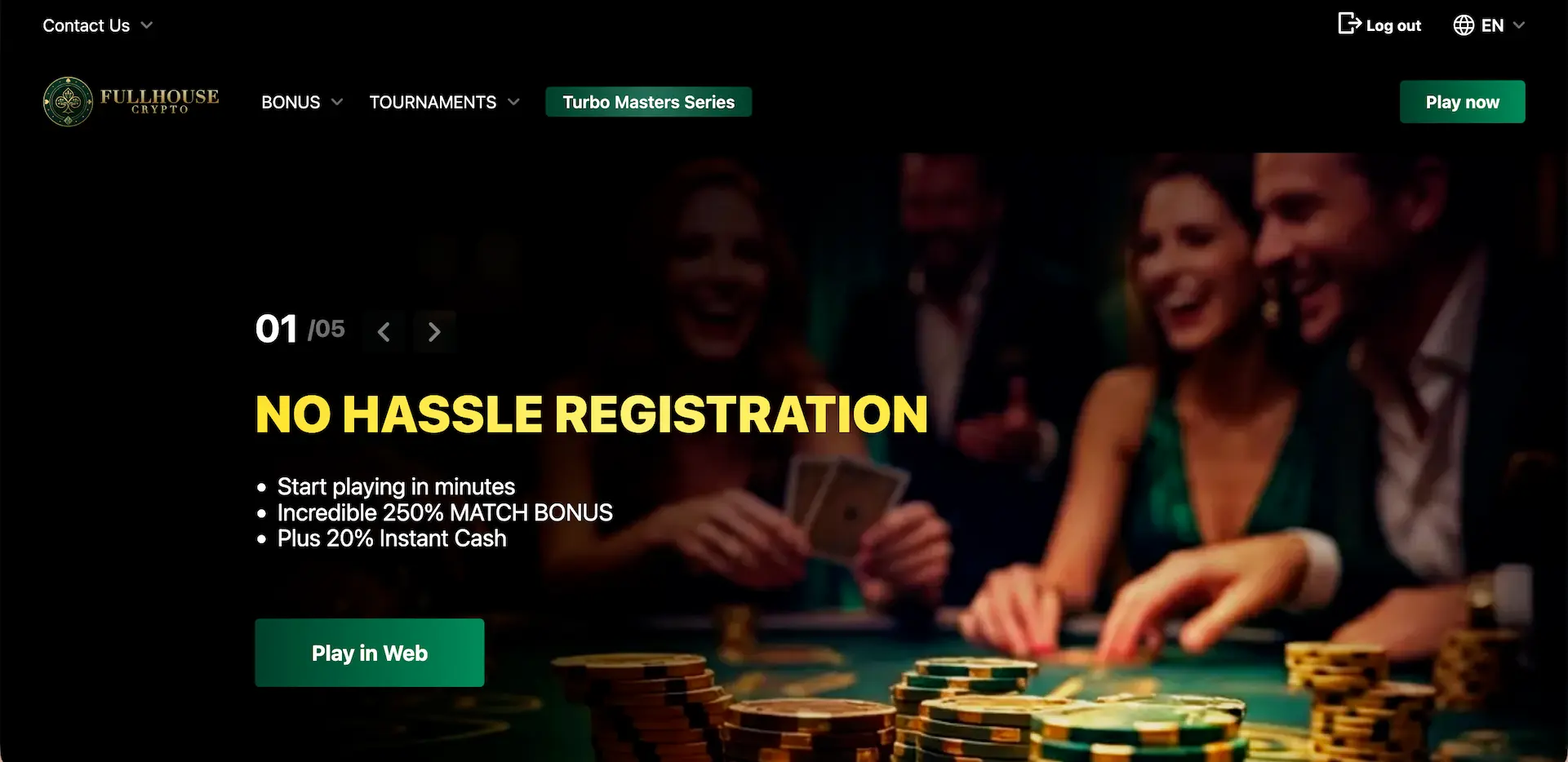 FullHouseCrypto Casino homepage.