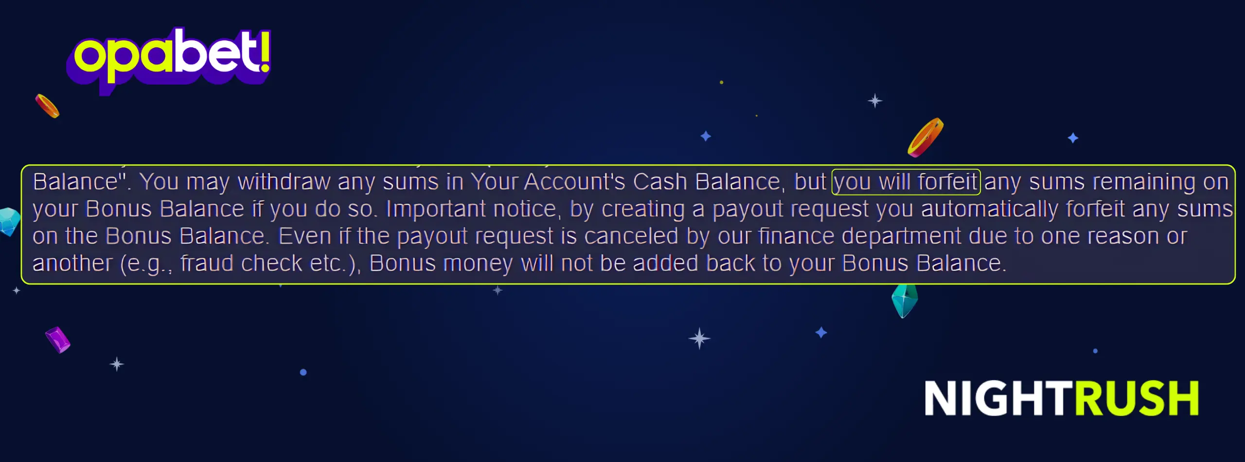 Opabet bonus balance forfeit
