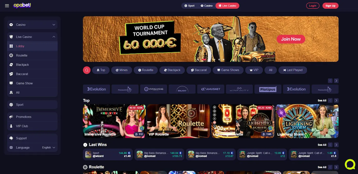 Opabet Casino homepage