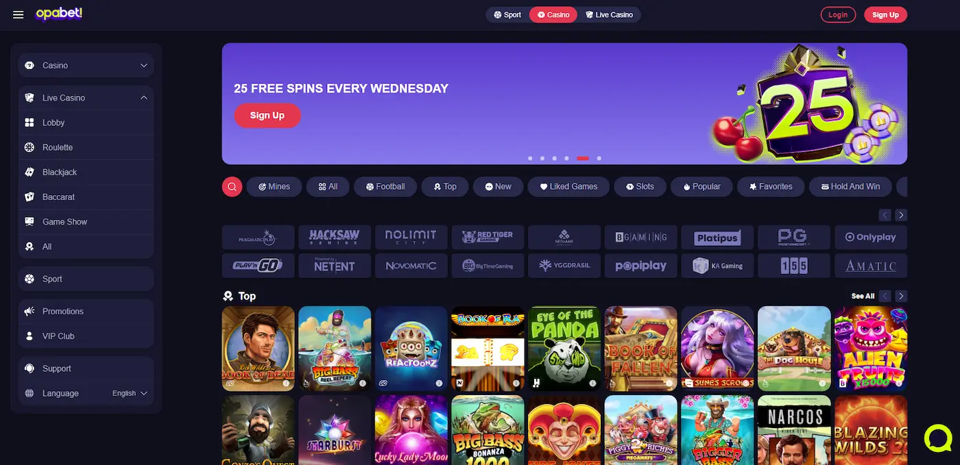 Opabet Casino games page