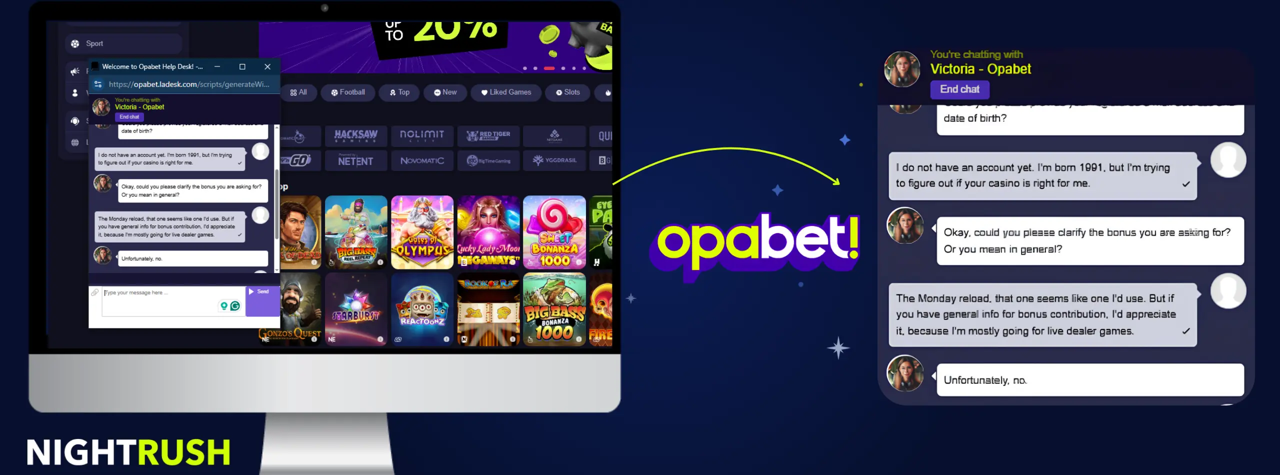 Opabet live chat conversation